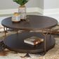 Signature Design by Ashley Brazburn Round Cocktail Table in Dark Brown and Gold, , large