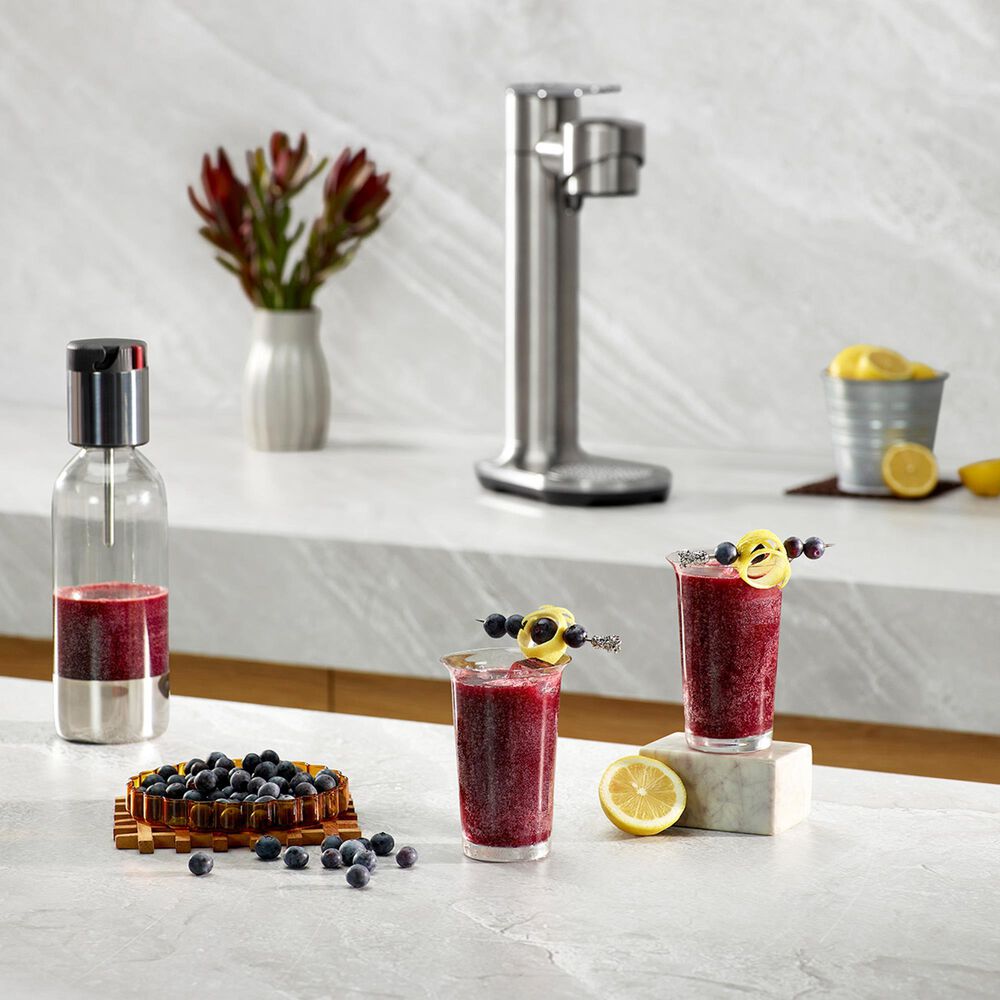 Keystone InFizz Fusion 1-Liter Sparkling Water, Soda and Carbonated Beverage Maker with CO2 Canister in Brushed Stainless Steel, , large