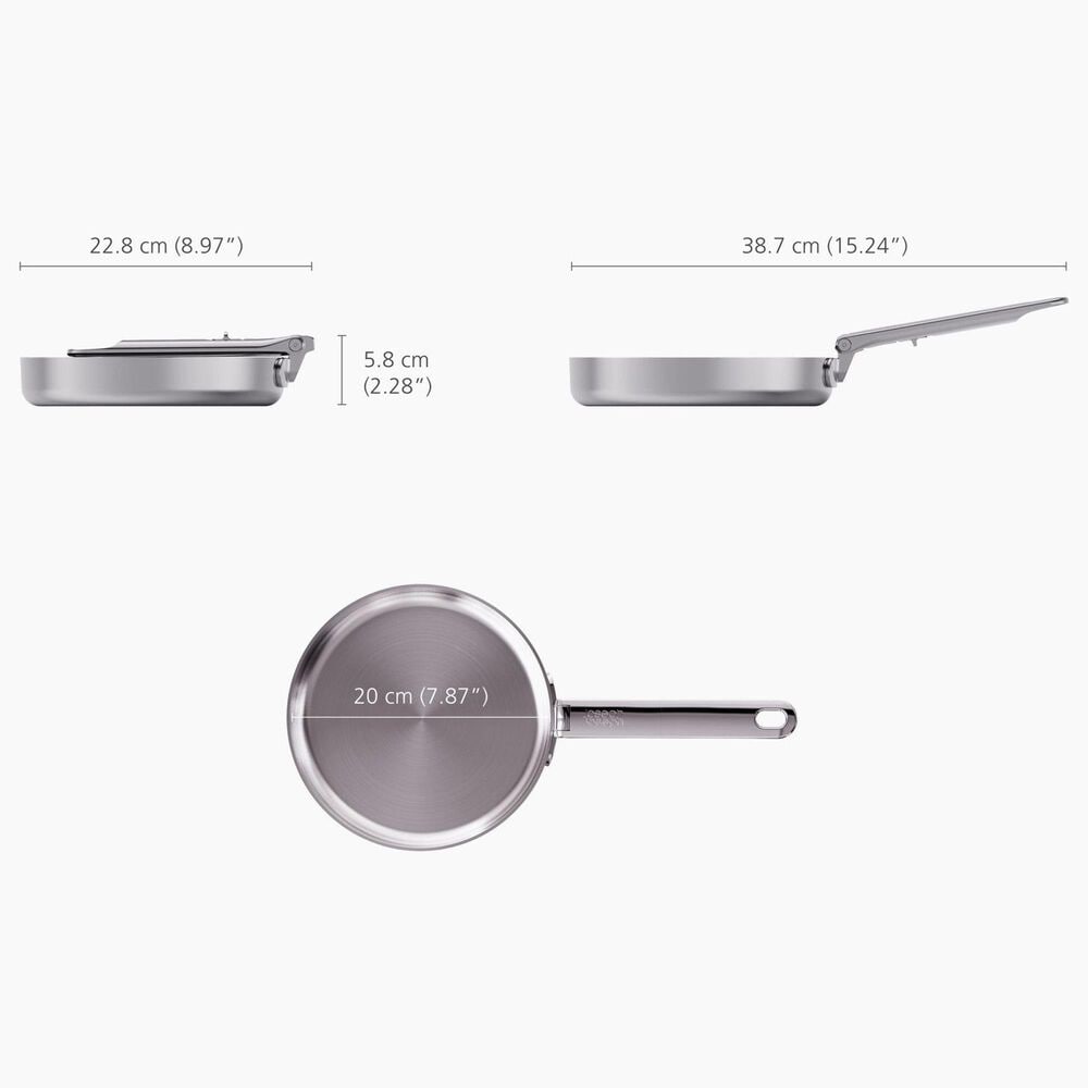 Joseph Joseph Space Steel 8&quot; Frying Pan with Folding Handle in Stainless Steel, , large