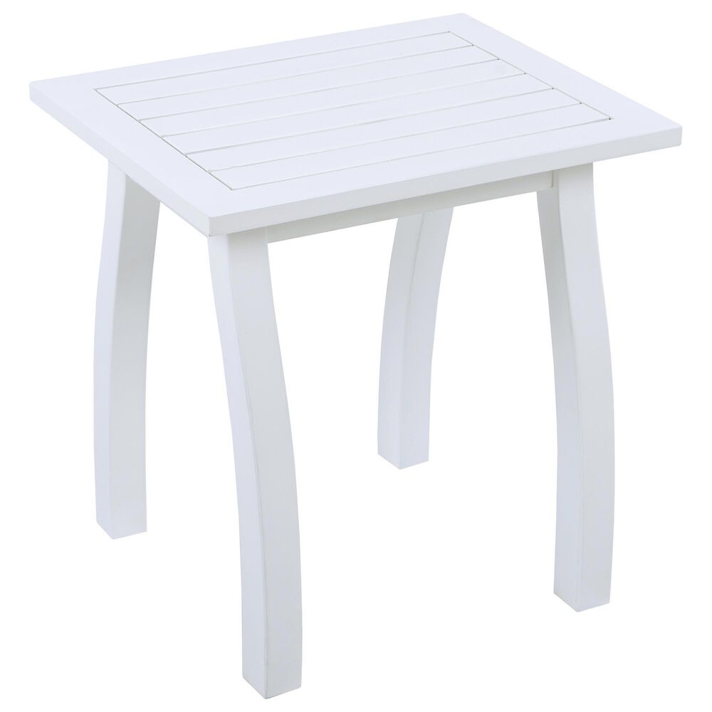Hearth and Haven Selma Outdoor End Table with Slatted Top and Curved Legs in White, , large