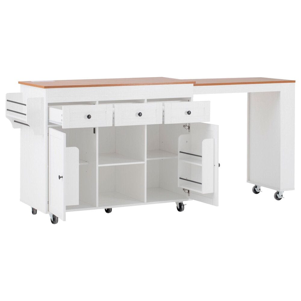 HOMLUX 86" Kitchen Island with Extendable Dining Table in White, , large