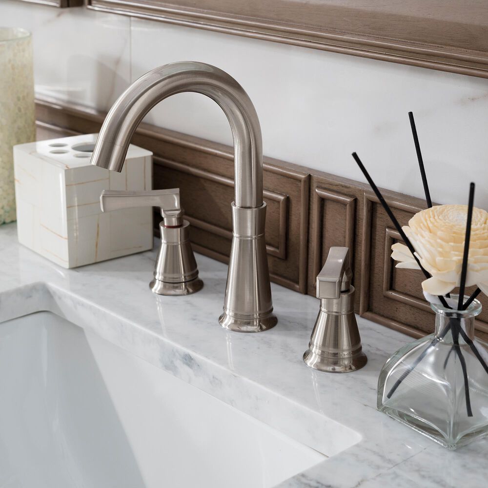 James Martin Vanities Bristol 60&quot; Double Bathroom Vanity in Whitewashed Walnut with 3 cm Arctic Fall Solid Surface Top and Rectangle Sinks, , large