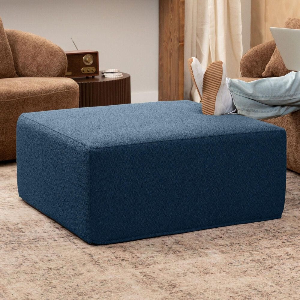 Jaxx Fairlie Boucle Fabric Ottoman in Navy, , large