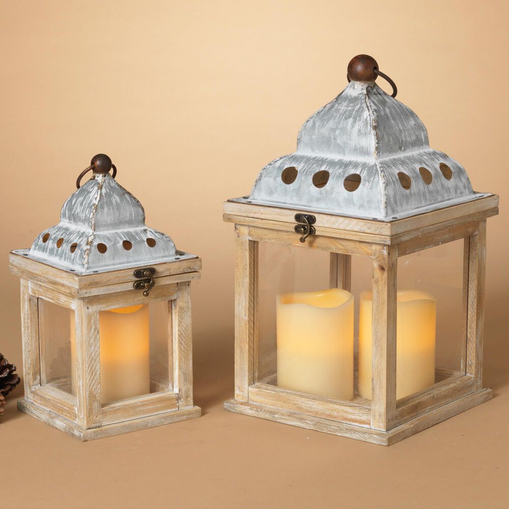 The Gerson Company Nesting Wood and Metal Holiday Lantern Set in Tan &#40;Set of 2&#41;, , large