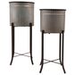 Creative Coop 2-Piece Round Corrugated Metal Planter on Stand Set in Silver and Black, , large