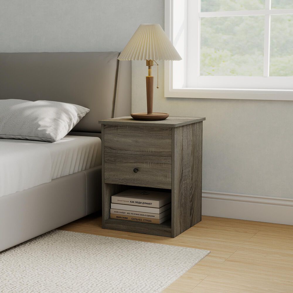 HOMLUX 1-Drawer Lift Top Nightstand in French Oak Grey, , large