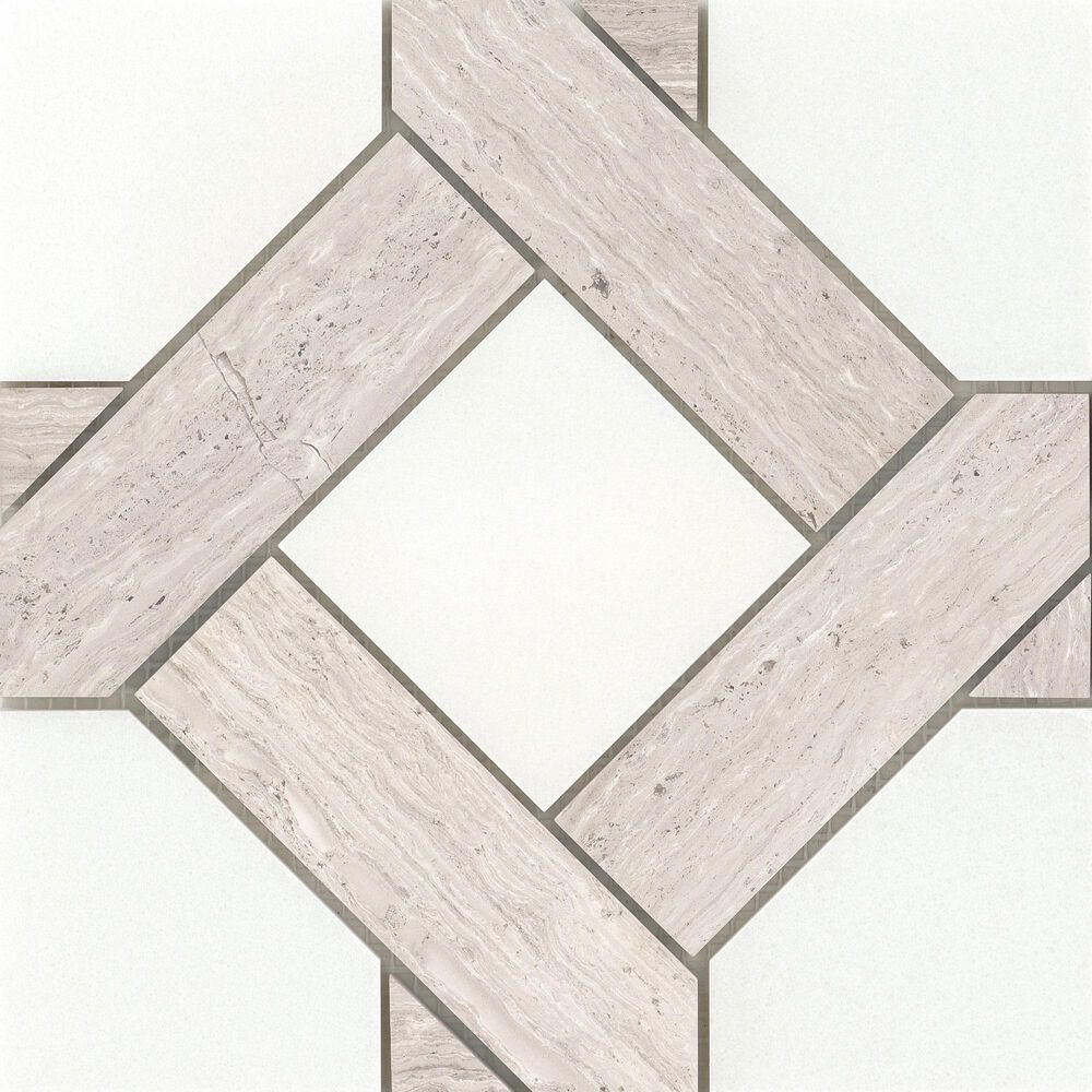 Emser Allure 9" x 9" Manor Cream Natural Stone Mosaic Tile, , large