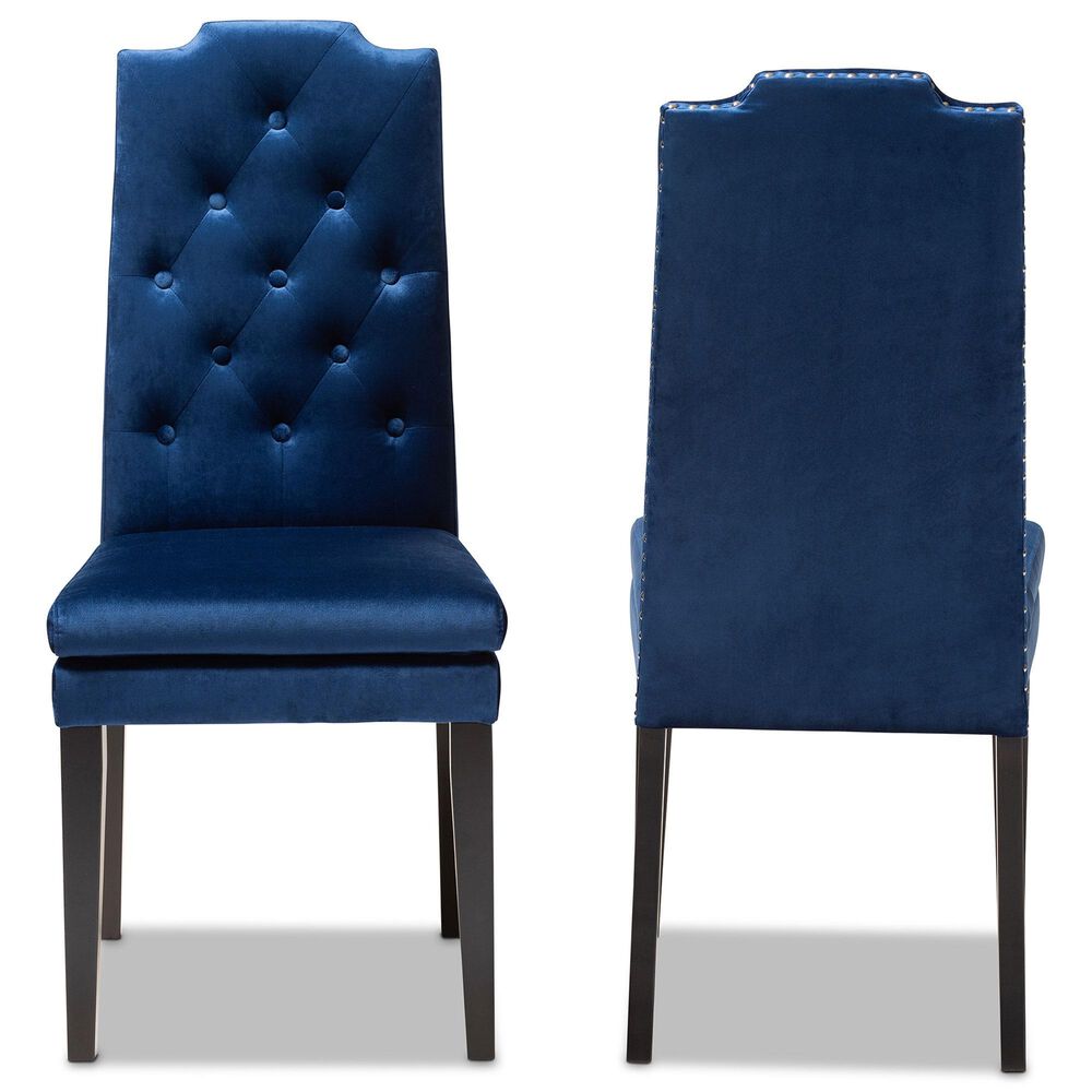 Baxton Studio Dylin Side Chair with Royal Blue Cushion in Espresso Brown (Set of 2), , large