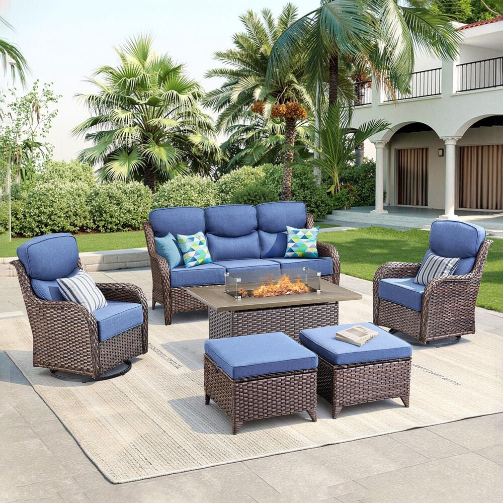 Sunwell Garden 6-Piece Fire Pit Set in Navy, , large