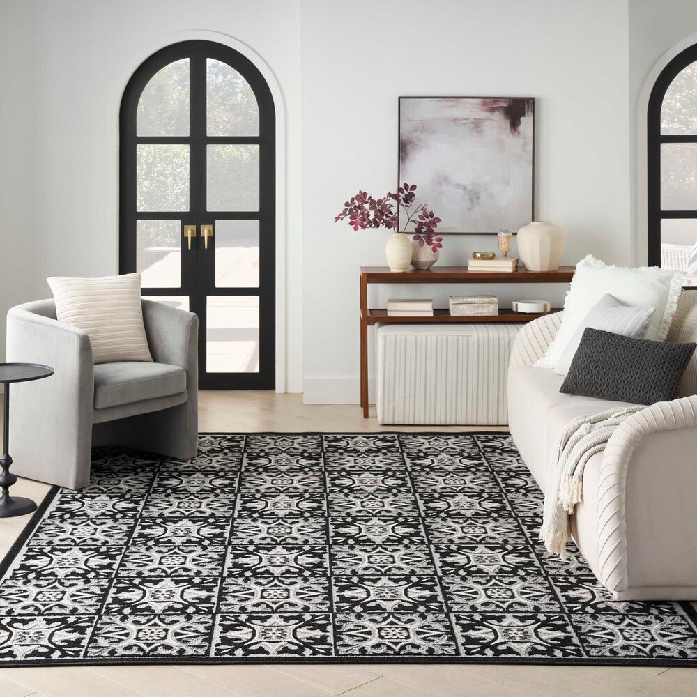 Nourison Aloha 5&#39;3&quot; x 7&#39;5&quot; Black White Indoor/Outdoor Area Rug, , large