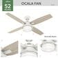 Hunter Ocala 52" Outdoor Ceiling Fan with LED Lights in Fresh White, , large