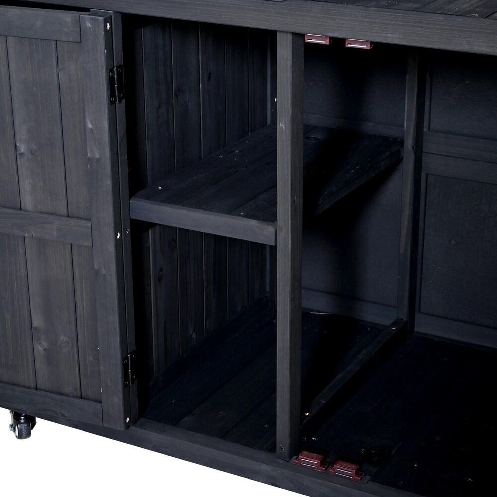 Hearth and Haven Outdoor Kitchen Island Cart with Extendable Stainless Steel Top and Adjustable Shelf in Black, , large