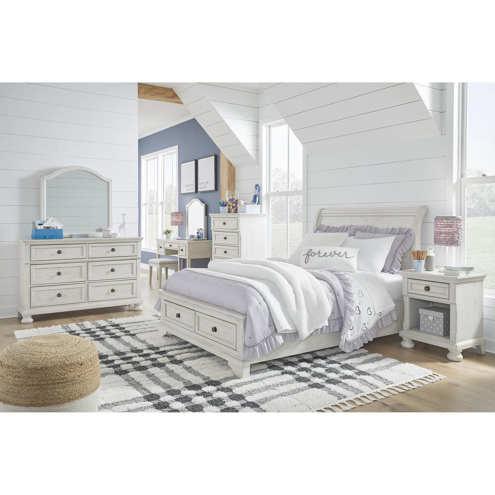 Ashley Robbinsdale 4-Piece Full Storage Bedroom Set in Antique White, , large