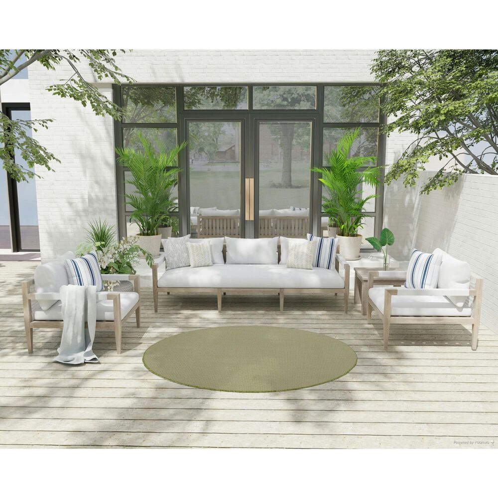 Nourison Courtyard Ivory and Green 5&#39; Round Indoor/Outdoor Area Rug, , large