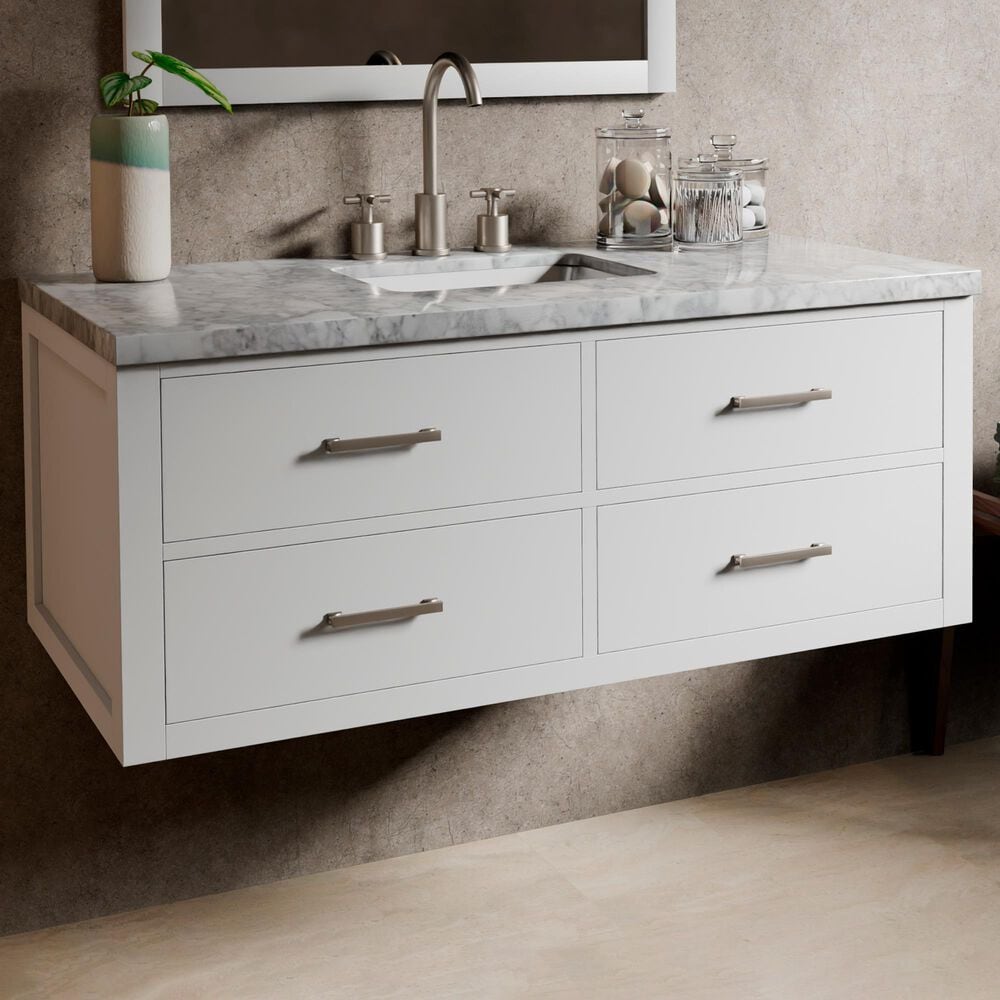 Lexora Home Castor 48" Single Bathroom Vanity in White with 2 cm White Carrara Marble Top and Rectangular Sink, , large