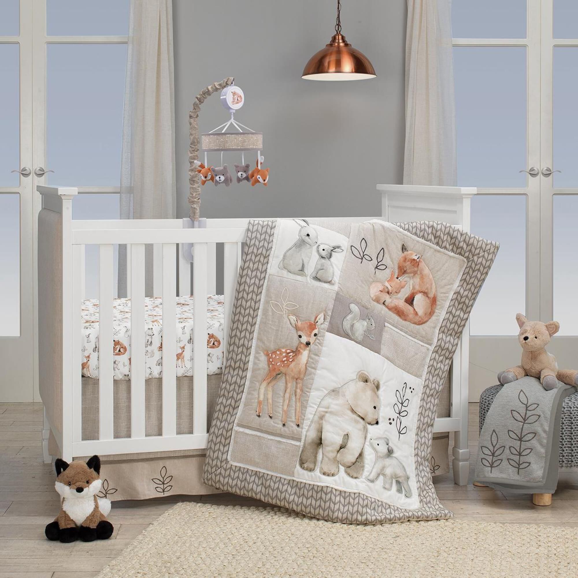 Lambs and Ivy Animals 4 Piece Nursery Crib Bedding Set in Beige Nebraska Furniture Mart