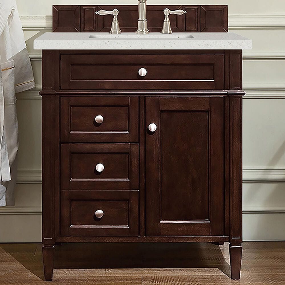 James Martin Vanities Brittany 30&quot; Single Bathroom Vanity in Burnished Mahogany with 3 cm Lime Delight Quartz Top and Rectangular Sink, , large