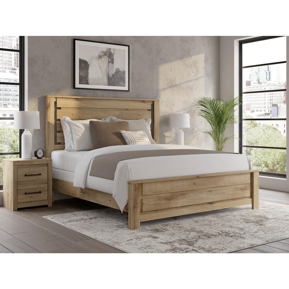 Ashley Brozmont King Panel Bed in Natural Brown, , large