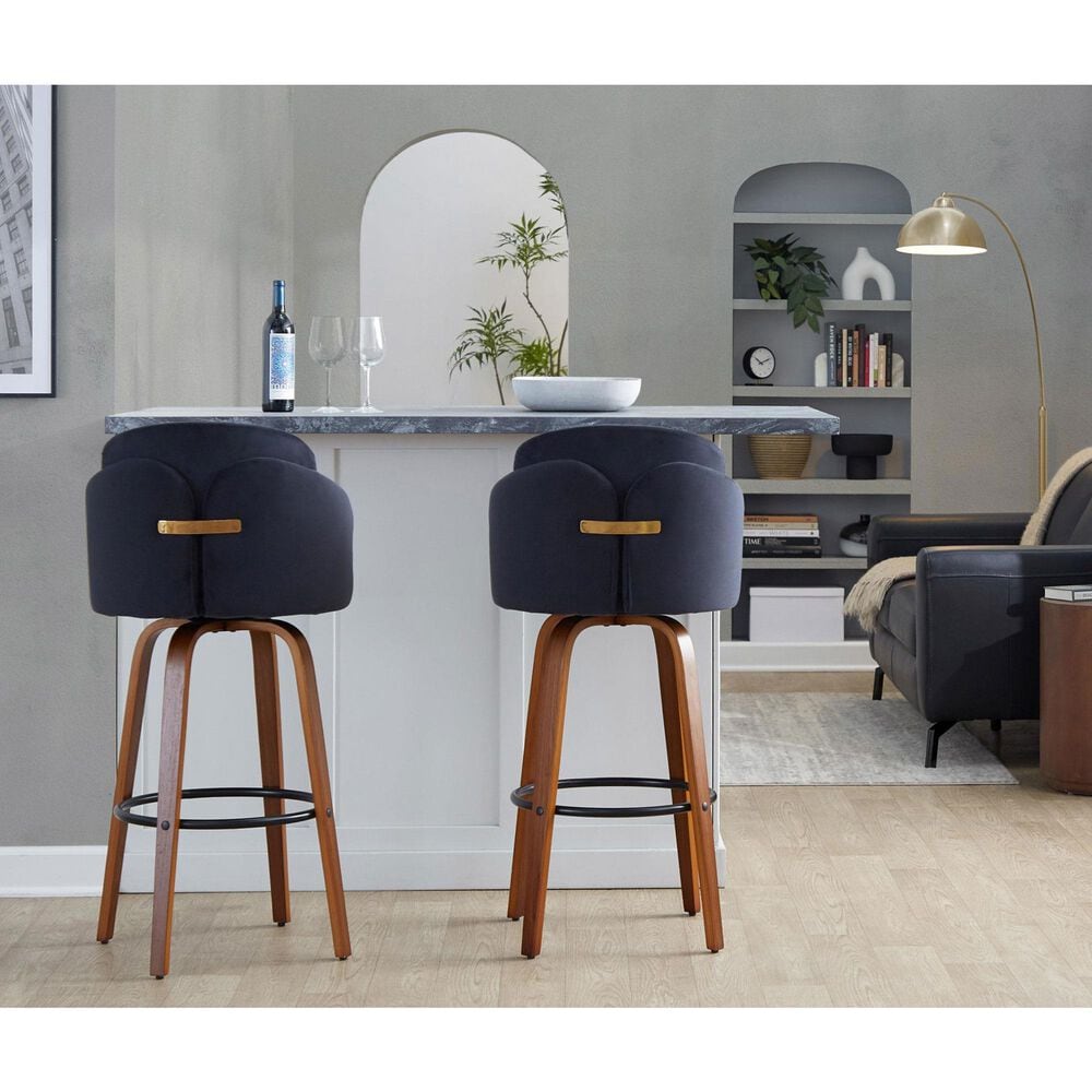 LumiSource Dahlia Swivel Counter Stool with Cream Velvet Upholstery in Walnut and Chrome (Set of 2), , large