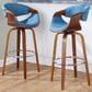 LumiSource Curvini 30" Swivel Barstool with Blue Upholstery in Walnut and Chrome (Set of 2), , large