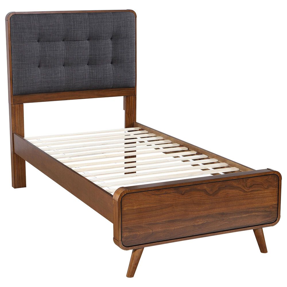 Pacific Landing Robyn Twin Upholstered Platform Bed in Dark Gray and Dark Walnut, , large