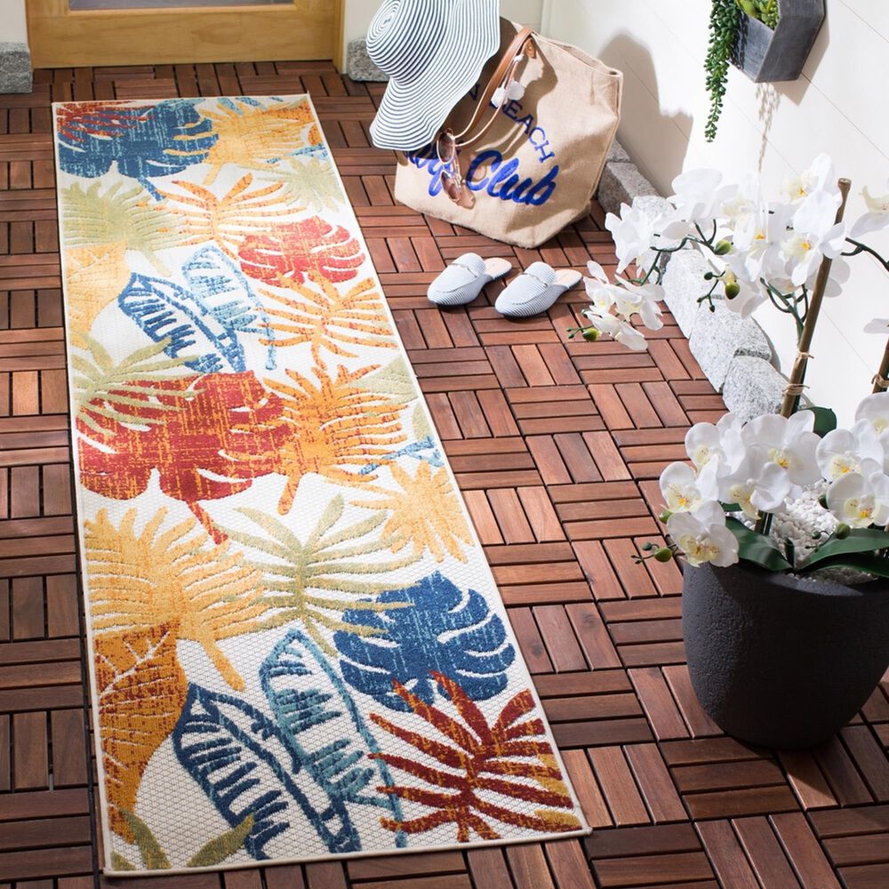 Safavieh Cabana CBN831A 2&#39; x 8&#39; Creme and Red Indoor/Outdoor Area Performance Rug, , large