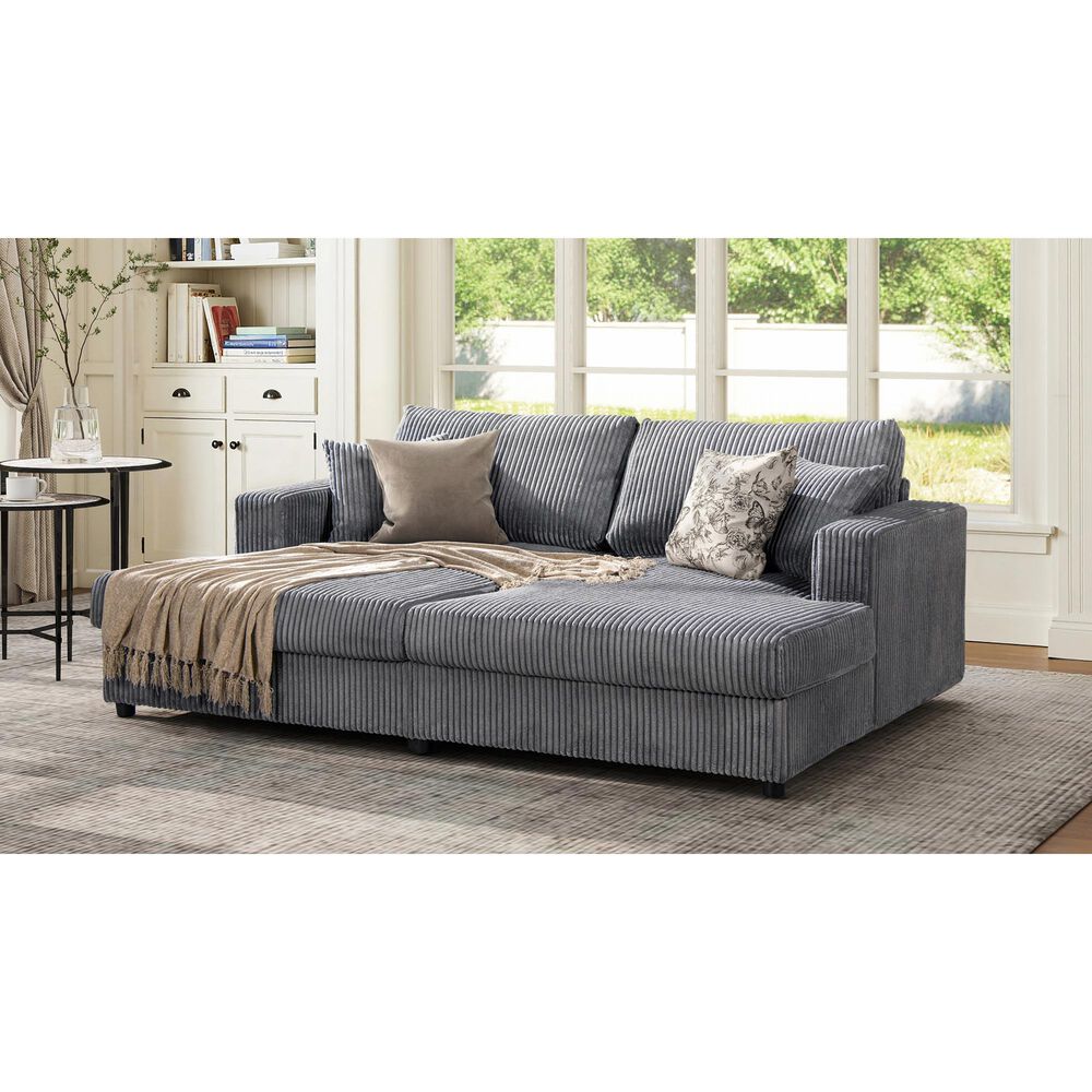 Jennifer Taylor Home Goliath Oversized Double Chaise Lounge Sofa Bed in Carbon Gray, , large