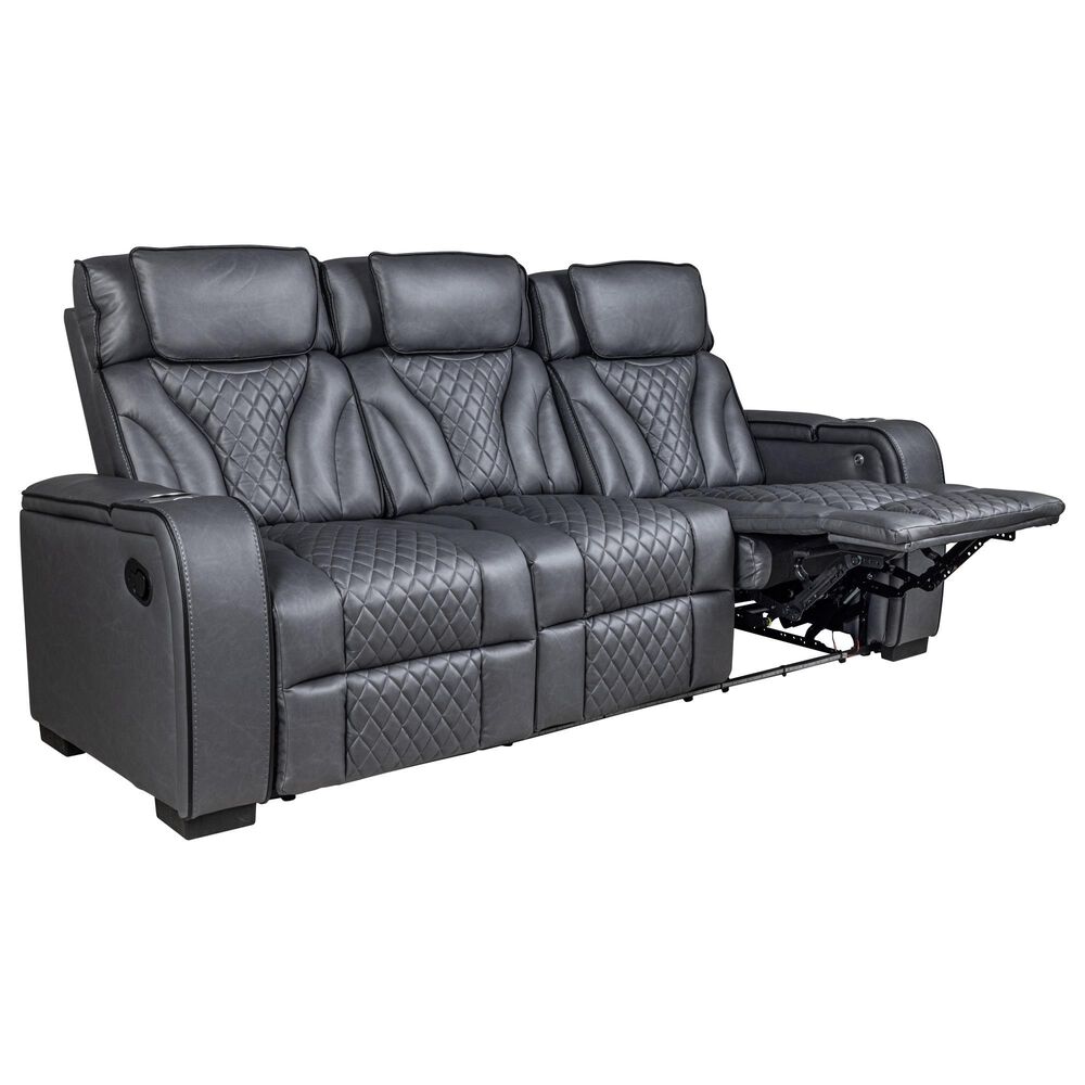 Mayberry Hill Blitz Manual Reclining Sofa in Simba Slate and Black Welt, , large