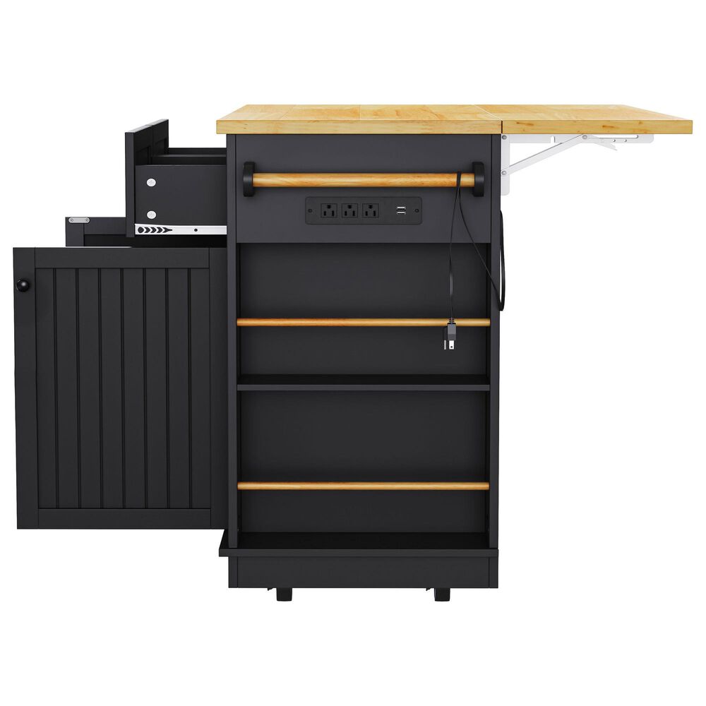 HOMLUX 48" Kitchen Island with Drop Leaf in Black and Natural, , large