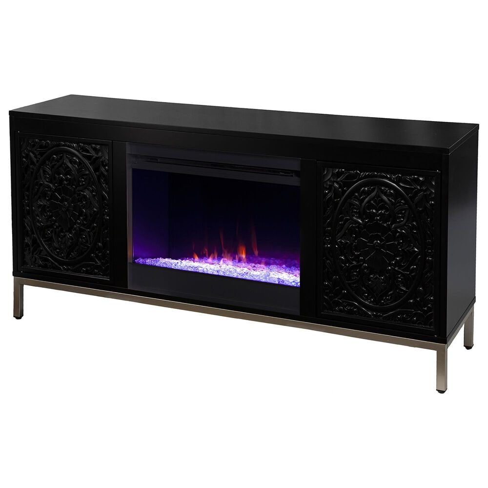 Southern Enterprises Winsterly 56" Color Changing Fireplace with Storage in Black and Champagne, , large