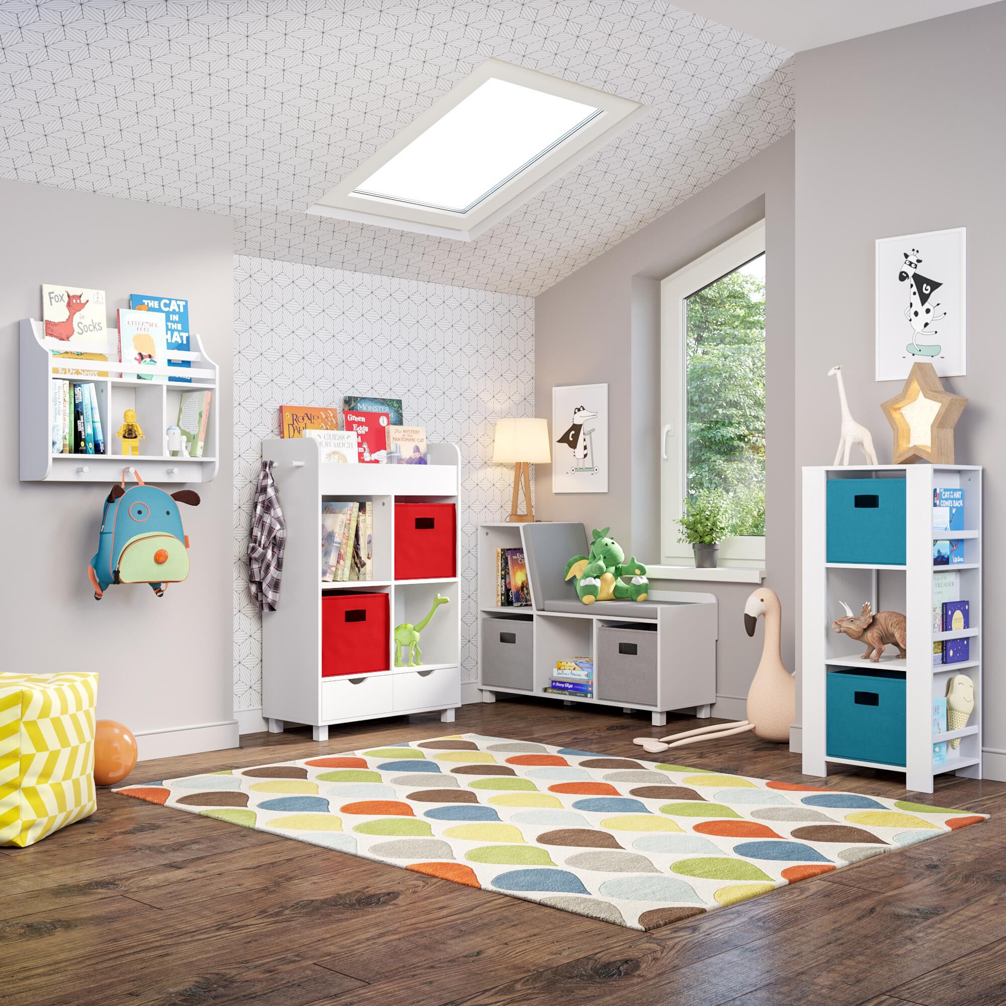 RiverRidge Home Book Nook Kids Storage Bench in White and Coral NFM