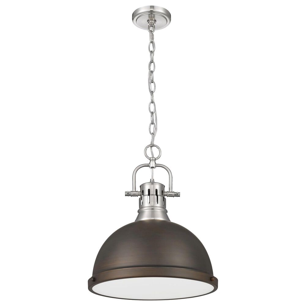 Golden Lighting Duncan 1-Light Pendant with Chain and Rubbed Bronze Shade in Pewter, , large