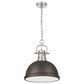 Golden Lighting Duncan 1-Light Pendant with Chain and Rubbed Bronze Shade in Pewter, , large