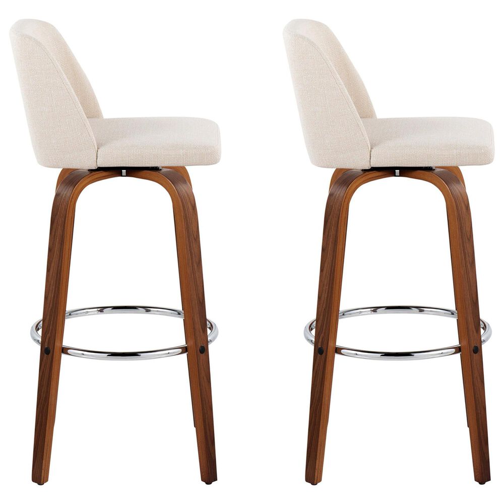 LumiSource Toriano Swivel Bar Stool with Cream Noise Fabric Upholstery in Walnut and Chrome (Set of 2), , large