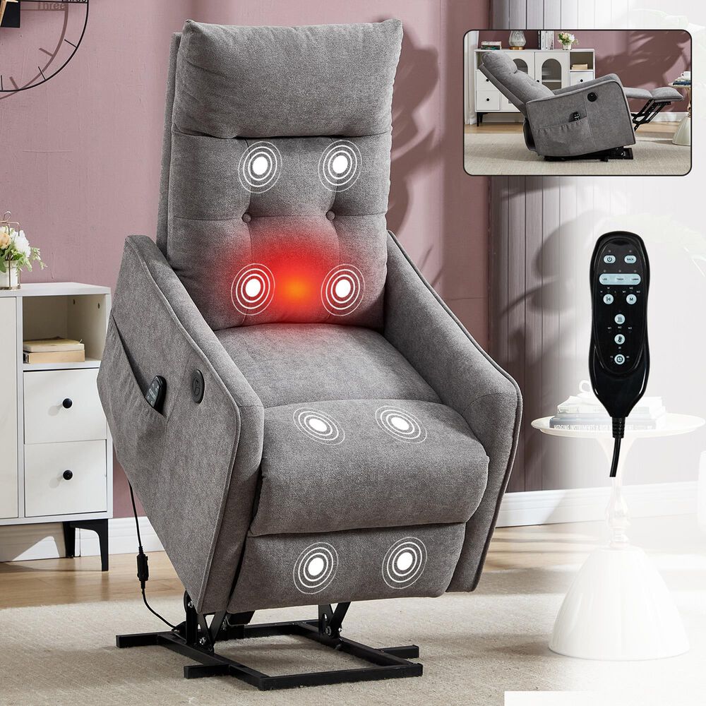 Hearth and Haven Power Lift Recliner in Light Gray, , large