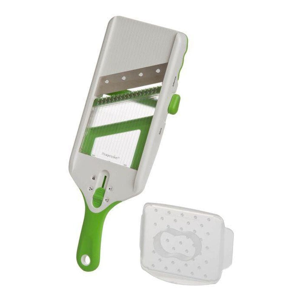 Progressive Adjust-A-Slice and Julienne Mandoline in White and Green, , large