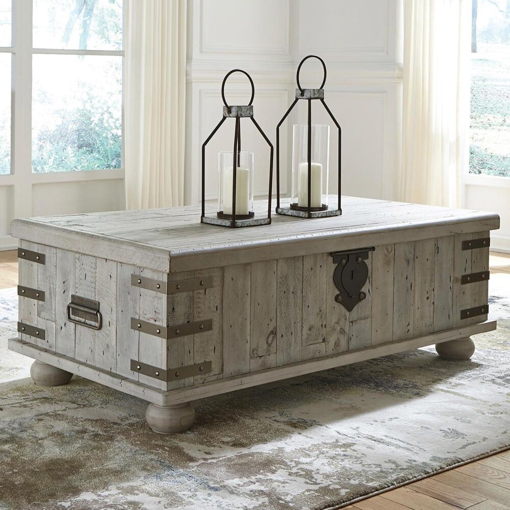 Ashley Carynhurst Lift Top Coffee Table in White Wash Gray, , large