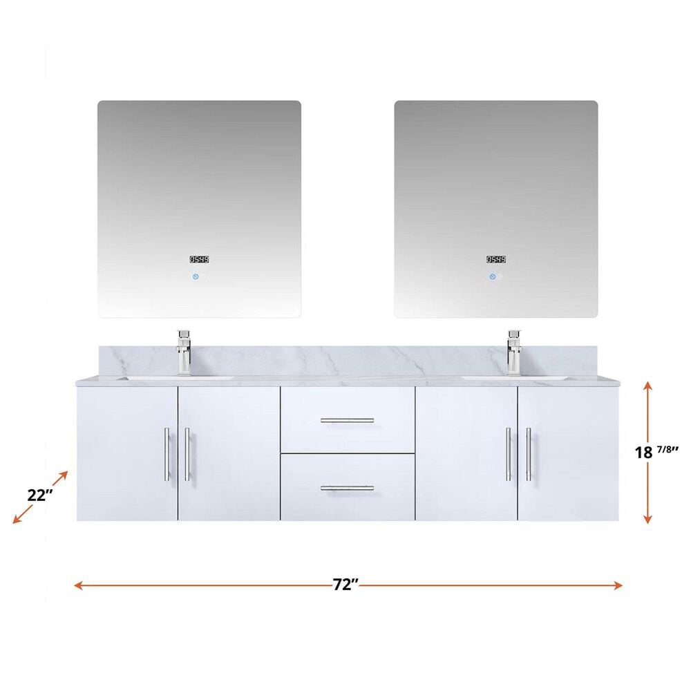 Lexora Home Geneva 72&quot; Double Bathroom Vanity in Glossy White with 2 cm White Carrara Marble Top and Rectangular Sinks, , large