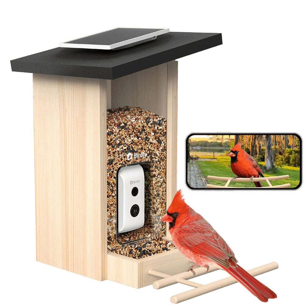 Birdfy Bird Feeder Ebony with Smart Camera and Solar Panel in Brown and Black, , large