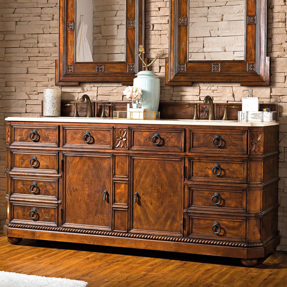 James Martin Regent 71" Double Vanity in English Burl with 2 cm Galala Beige Marble Top, , large