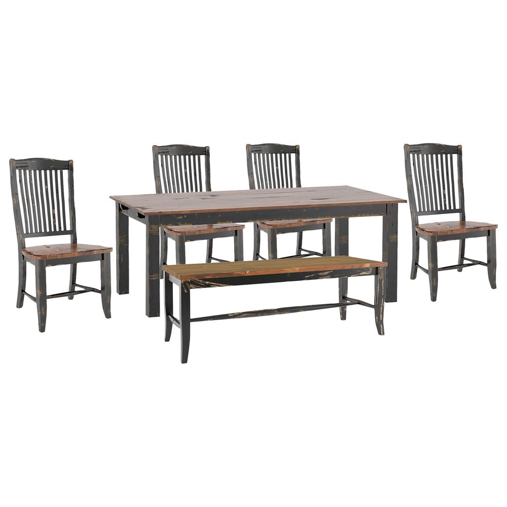 Declan Dining Champlain 6-Piece Rectangular Dining Set in Distressed Black and Spice Washed, , large