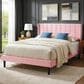 HOMLUX Queen Upholstered Platform Bed Frame with Velvet Headboard in Pink, , large