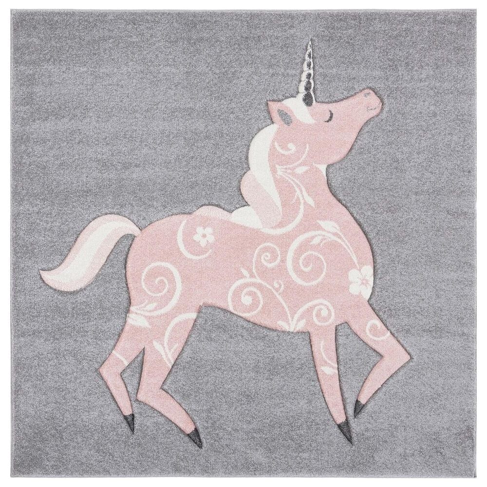 Safavieh Carousel Animals 6"7" Square Grey and Pink Kids Area Rug, , large