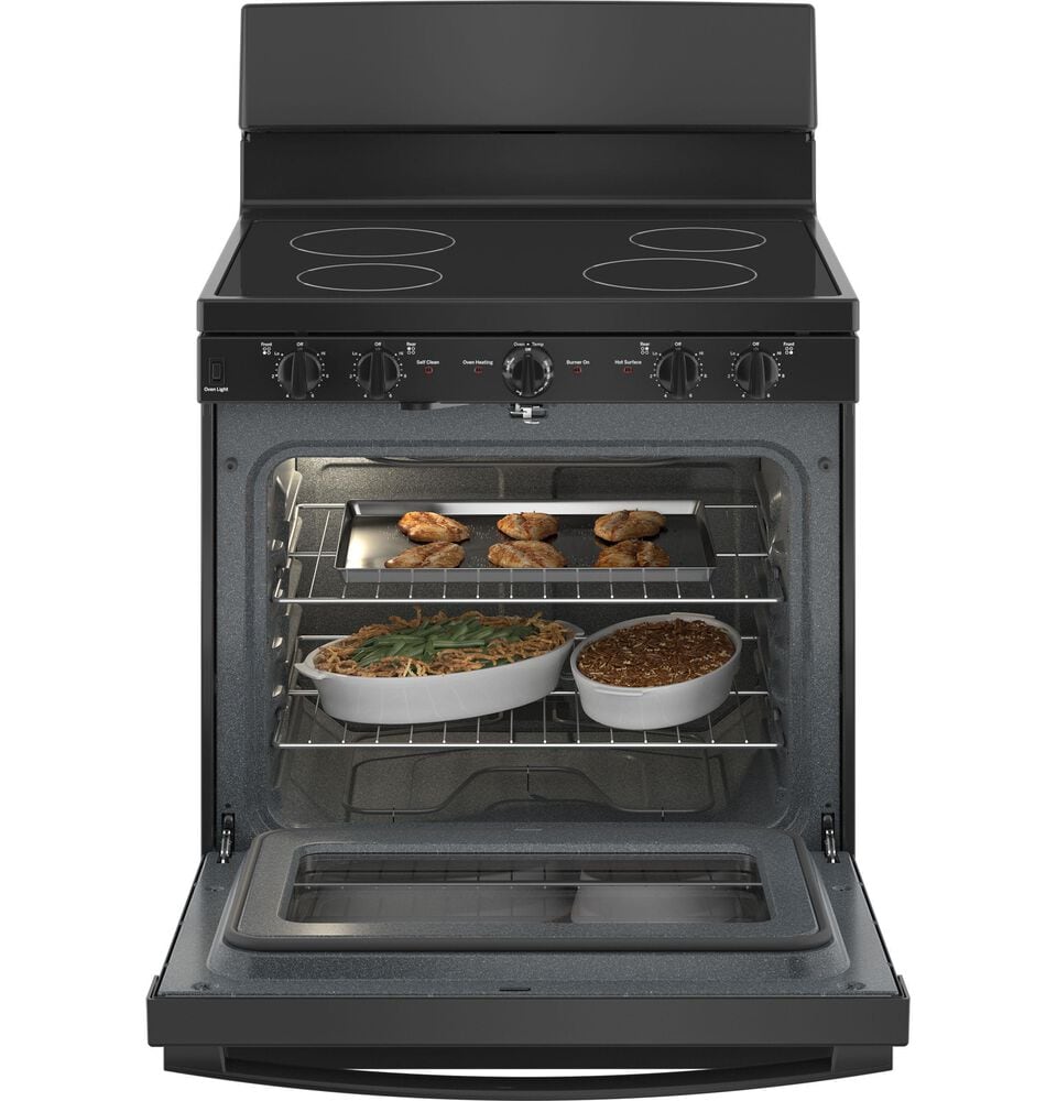 GE Appliances 30" Freestanding Self-Cleaning Radiant Front-Mount Range in Black, , large
