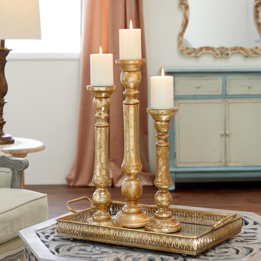 Maple and Jade Decorative Candle Holder in Distressed Gold &#40;Set of 3&#41;, , large