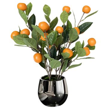 HOMLUX 19" Artificial Orange Fruit Plant with Faux Fruit and Silver Planter, , large