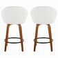 LumiSource Matisse 26" Swivel Counter Stool with White Faux Leather Upholstery in Walnut and Black (Set of 2), , large