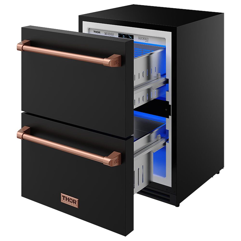 Thor Kitchen Gordon Ramsay 5.4 Cu. Ft. Undercounter Drawer Refrigerator with Rose Gold Handle Kit in Black, , large