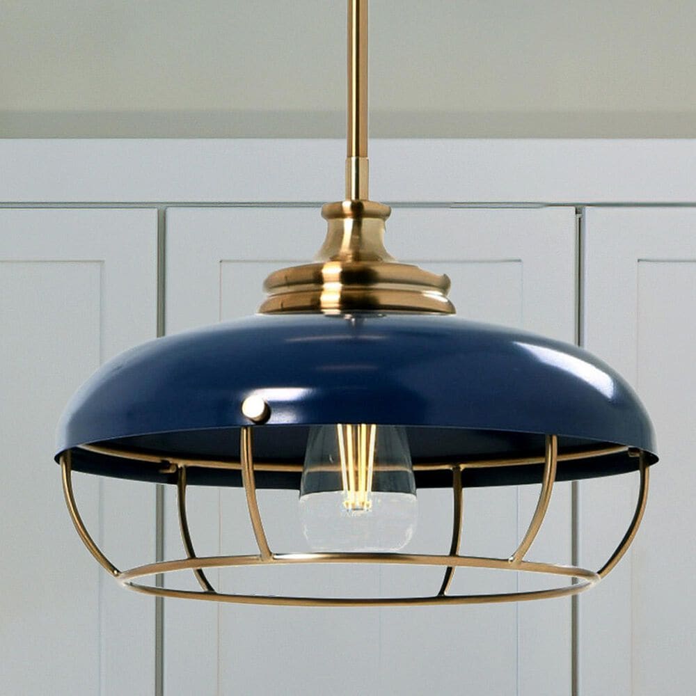 Creative Coop Presley 1-Light Pendant Light with Navy Blue Shade in Brushed Brass, , large