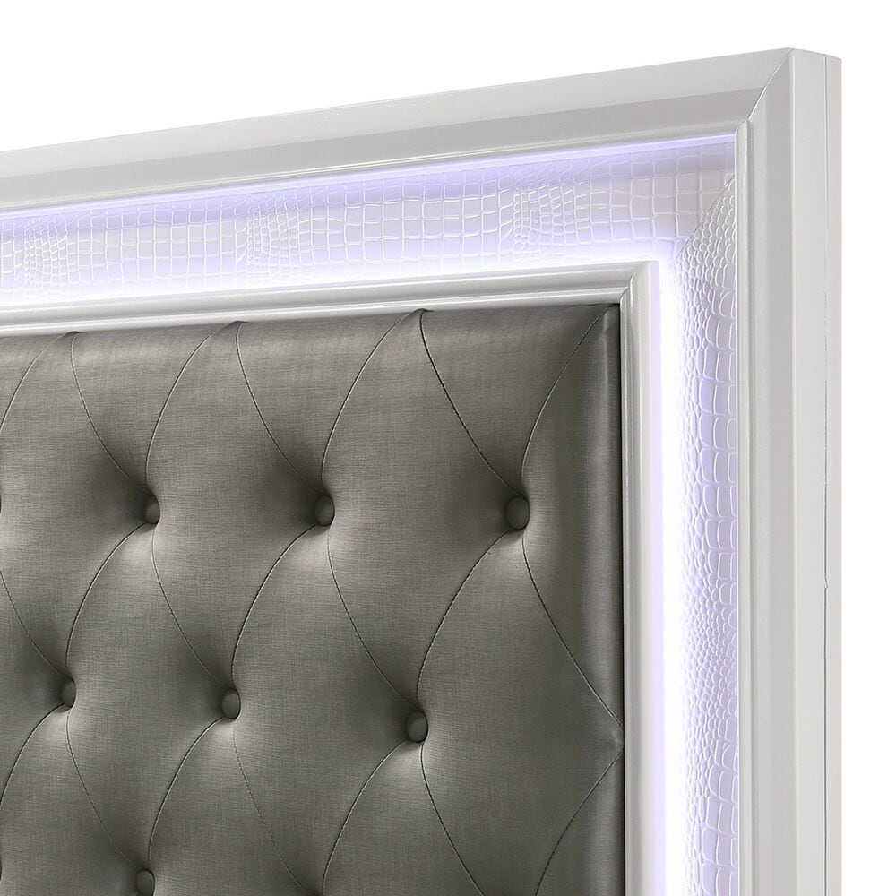 Crown Mark Lyssa Twin Upholstered Panel Bed with LED Lights in Frost, , large